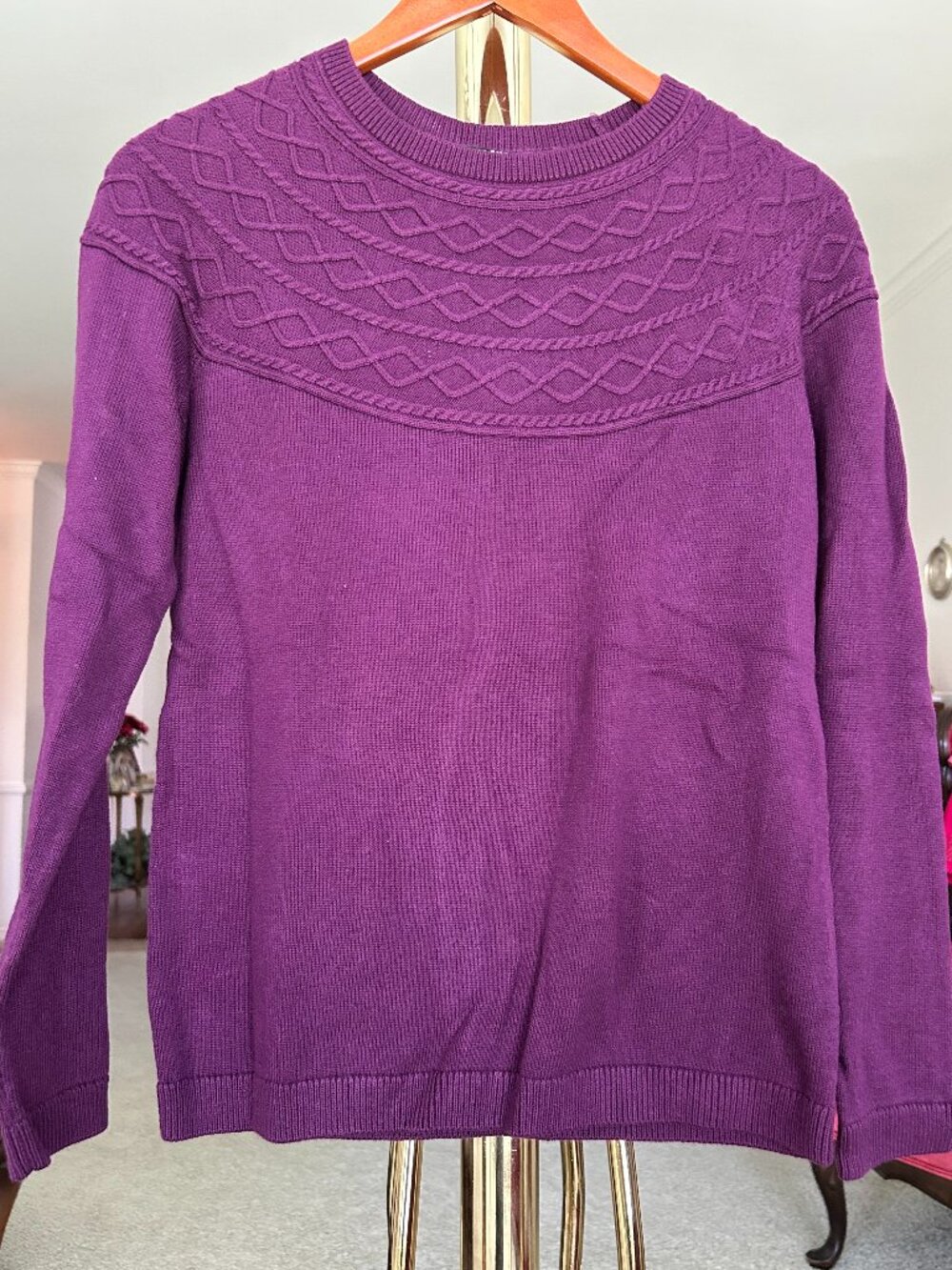 Talbots purple cable yolk sweater size S scandinavian style